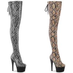 PLEASER ADORE-3008SP-BT, Snake Print Thigh High Boots