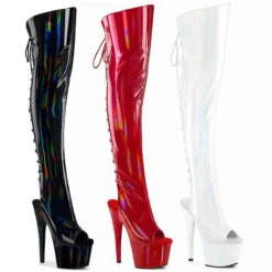 PLEASER ADORE-3019HWR, 7" Heel Platform Open Toe/Heel Over The Knee Boots
