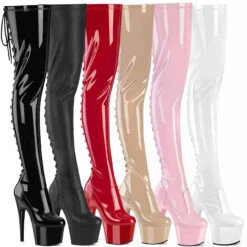 PLEASER ADORE-3850, 7" Heel Platform Back Lace-up Thigh High Boots