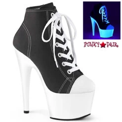 PLEASER Adore-700SK-02, 7" Heel Platform Canvas Ankle Boots -PL Boots Shop adore 700sk 02 bcanw 27493.1581799935