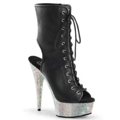 BEJEWELED-1016-6, 6" Rhinestones Platform Open Toe Lace Up Boots By Pleaser -PL Boots Shop bejeweled 1016 6 bpusrs 63672.1652994465