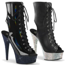 BEJEWELED-1016-6, 6" Rhinestones Platform Open Toe Lace Up Boots By Pleaser