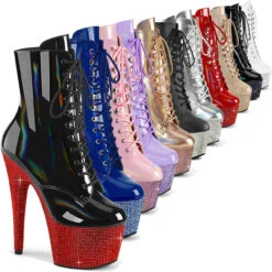PLEASER Bejeweled-1020-7 Rhinestones Encrusted Platform Ankle Boots CLEARANCE