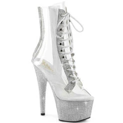 PLEASER BEJEWELED-1021C-2 - Clear Open Toe Boots With Rhinestones Platform