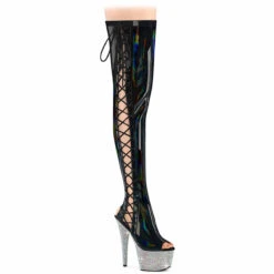 PLEASER BEJEWELED-3052HG-7, Rhinestones Platform Side Lace-up Thigh High Boots