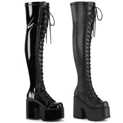 Demonia | Camel-300 Women's Chunky Heel Goth Thigh High Boots