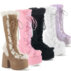 Demonia | Camel-311 Furry Rave Goth Boots