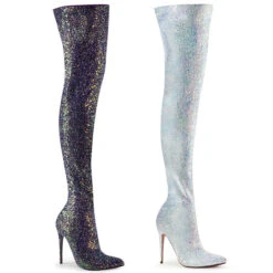 Pleaser | Courtly-3015, 5 Inch Glitter Thigh High Boots
