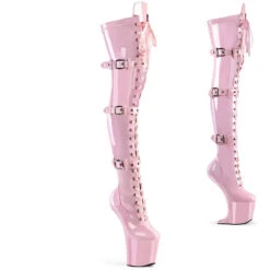 PLEASER CRAZE-3028, 8" Heelless Thigh High Boots With Buckles -PL Boots Shop craze 3028 bp 43231.1696661393