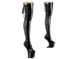 PLEASER CRAZE-3050, 8" Heelless Thigh High Boots Platform Side Lace -PL Boots Shop craze 3050 b 63686.1696660978