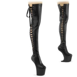 PLEASER CRAZE-3050, 8" Heelless Thigh High Boots Platform Side Lace -PL Boots Shop craze 3050 bpu 27797.1696660989