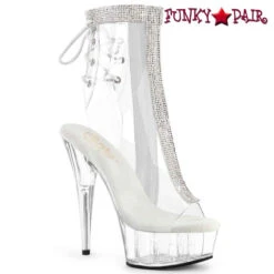 PLEASER Delight-1018C-2RS, 6" Clear Lace-up Rhinestones Ankle Boots -PL Boots Shop delight 1018c 2rs crsc FP 20582.1689223993