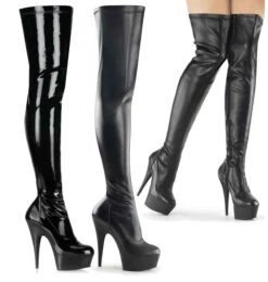 PLEASER DELIGHT-3000, 6" Stiletto Platform Stretch Thigh High Boots
