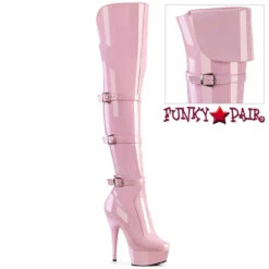 PLEASER DELIGHT-3018, 6" Thigh High Boots With Triple Strap -PL Boots Shop delight 3018 bp 02768.1695098610