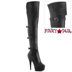 PLEASER DELIGHT-3018FX, 6" Thigh High Faux Leather Boots With Triple Strap -PL Boots Shop delight 3018 bpu 37992.1707432843