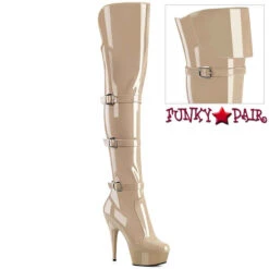 PLEASER DELIGHT-3018, 6" Thigh High Boots With Triple Strap -PL Boots Shop delight 3018 nd 35538.1711354247