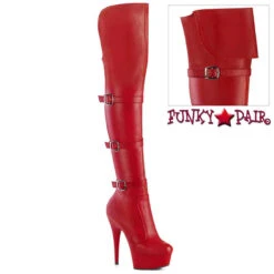PLEASER DELIGHT-3018FX, 6" Thigh High Faux Leather Boots With Triple Strap -PL Boots Shop delight 3018 rpu 48120.1707432952