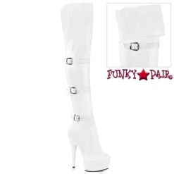 PLEASER DELIGHT-3018FX, 6" Thigh High Faux Leather Boots With Triple Strap -PL Boots Shop delight 3018 wpu 82145.1707432773
