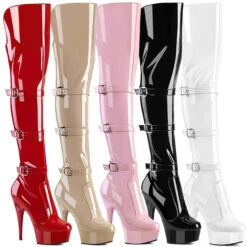 PLEASER DELIGHT-3018, 6" Thigh High Boots With Triple Strap
