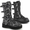 Demonia | Emily-322, Bat Buckles Mid Calf Boots