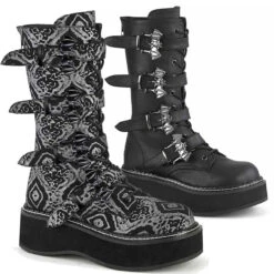 Demonia | Emily-322, Bat Buckles Mid Calf Boots