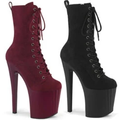 PLEASER Enchant-1040S, Lace-Up Suede Ankle Boots With Prismatic Linear Design