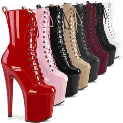 PLEASER Enchant-1040, 8" Lace-Up Ankle Boots With Prismatic Linear Design