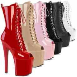 Pleaser | Enchant-1041, Lace-Up Peep Toe Ankle Boots With Prismatic Linear Design -PL Boots Shop enchant 1041 98181.1675925772