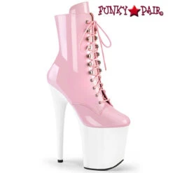 PLEASER Flamingo-1020TT, 8 Inch Lace Up Two Tone Ankle Boots -PL Boots Shop flamingo 1020 bpw 72790.1680884345