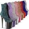 Flamingo-1020CHRS, 8" Chrome Rhinestones Ankle Boots By Pleaser