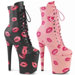 PLEASER FLAMINGO-1020KISSES, 8 Inch Ankle Boots With Red Lips Print