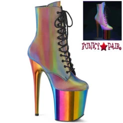 Pleaser | FLAMINGO-1020RC, 8" Rainbow Chrome Platform Boots -PL Boots Shop flamingo 1020rc rbwrbwch 37632.1643317206