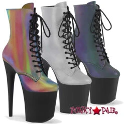 Pleaser | Flamingo-1020REFL, 8 Inch Ankle Boots With Rainbow Reflective -PL Boots Shop flamingo 1020refl FP 99446.1623693028