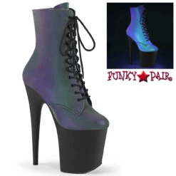 Pleaser | Flamingo-1020REFL, 8 Inch Ankle Boots With Rainbow Reflective -PL Boots Shop flamingo 1020refl grnmcb 12092.1715289752