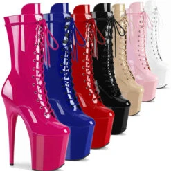 Pleaser | Flamingo-1050, 8" Lace-up Mid Calf Boots