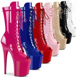 Pleaser | Flamingo-1051, 8" Peep Toe Mid Calf Lace-up Boots