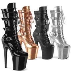 Pleaser | Flamingo-1053, 8" Lace-up Mid Calf Boots With Triple Buckles