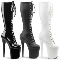 Pleaser | Flamingo-2023, 8 Inch Exotic Dancer Lace Up Knee High Boots