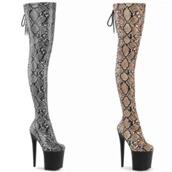 PLEASER FLAMINGO-3008SP-BT, 8" Stiletto Platform Stretch Snake Print Thigh High Boots