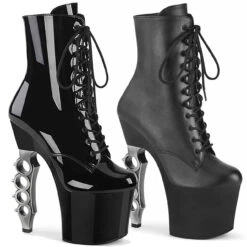 Pleaser | IRONGRIP-1020, 7" Ankle Boots With Bass Knuckles Heel