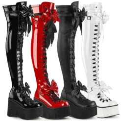 Demonia | KERA-303, Thigh High Boots With Bow Accents