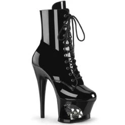 PLEASER MOON-1020SK, Cut Out Platform Ankle Boots With Skull And Bones -PL Boots Shop moon 1020sk bbpw 46665.1696611276