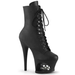 PLEASER MOON-1020SK, Cut Out Platform Ankle Boots With Skull And Bones -PL Boots Shop moon 1020sk bpubpw 35851.1696611294