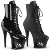 PLEASER MOON-1020SK, Cut Out Platform Ankle Boots With Skull And Bones -PL Boots Shop moon 1020sk 84154.1696611337