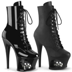 PLEASER MOON-1020SK, Cut Out Platform Ankle Boots With Skull And Bones