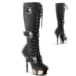 Demonia | MUERTO-2028 Skull With Spiky Heel Knee High Boots