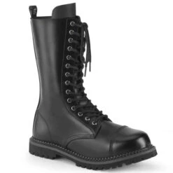 Demonia | RIOT-14, Steel Toe Lace-up Mid Calf Boots