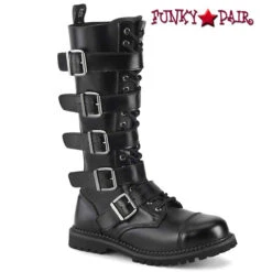 Demonia | RIOT-18, Men's Gothic Leather Boots With Buckles -PL Boots Shop riot 18bk ble 95194.1649967960