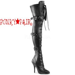 PLEASER Seduce-3028, 5" Lace-Up Triple Buckle Strap Thigh High Boots -PL Boots Shop seduce 3028 bpu 58725.1627325136
