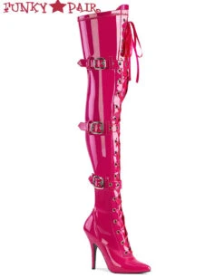 PLEASER Seduce-3028, 5" Lace-Up Triple Buckle Strap Thigh High Boots -PL Boots Shop seduce 3028 hp 70564.1630993262